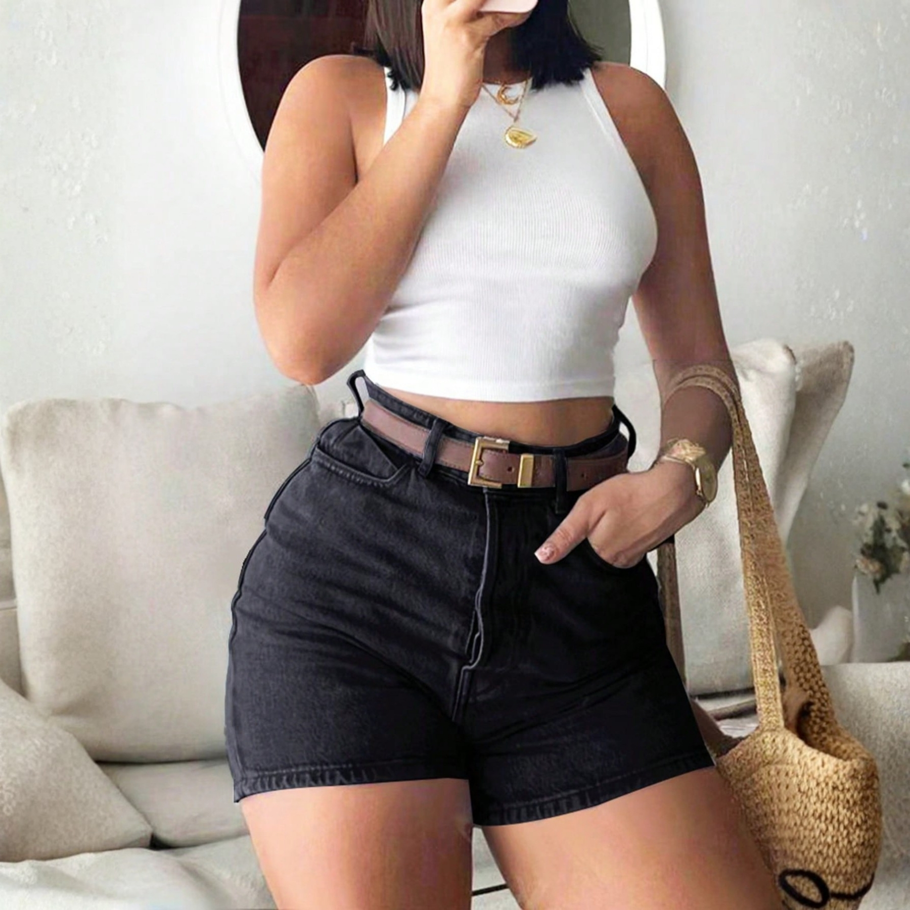 Casual Denim Shorts with Button Front Summer Everyday Style