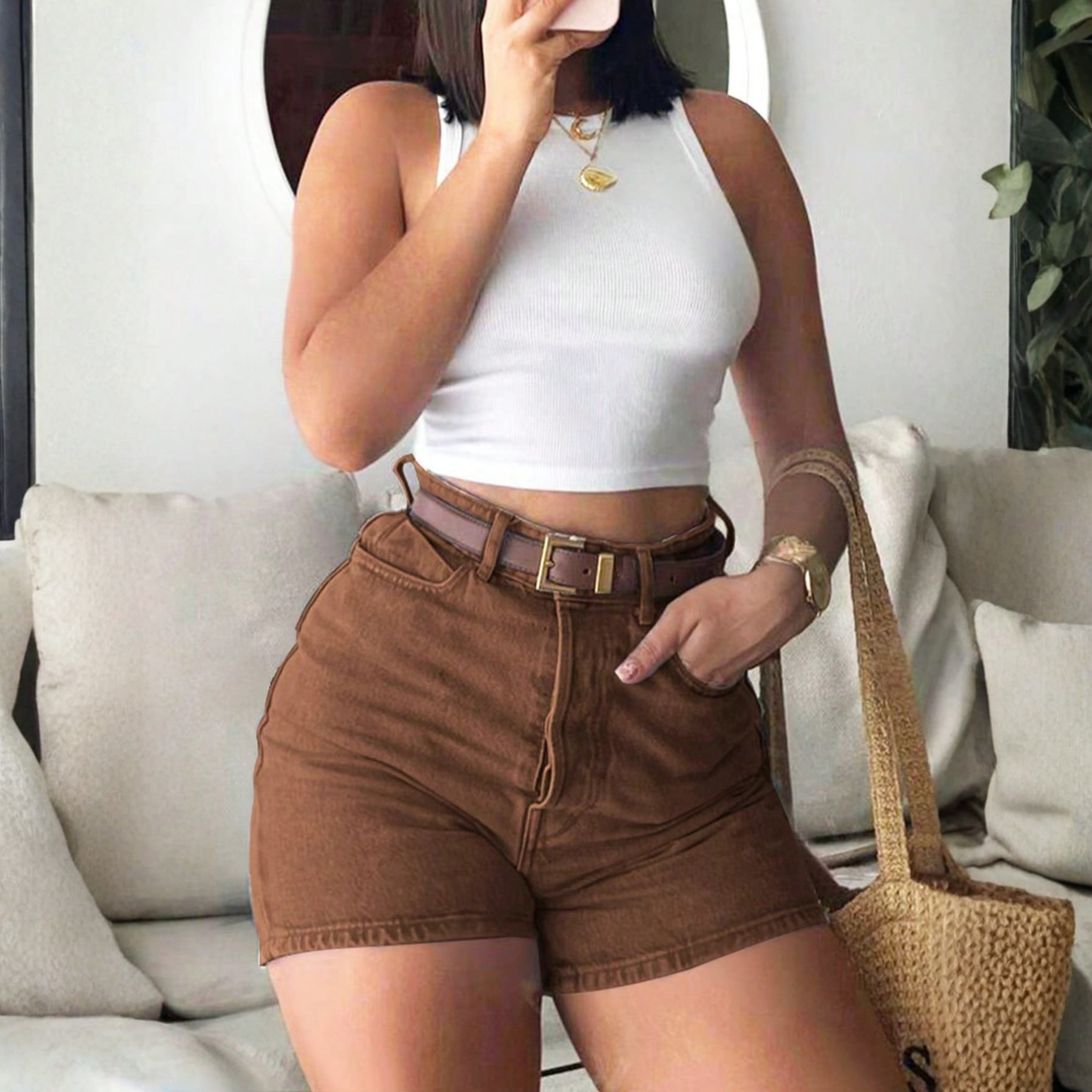 Casual Denim Shorts with Button Front Summer Everyday Style
