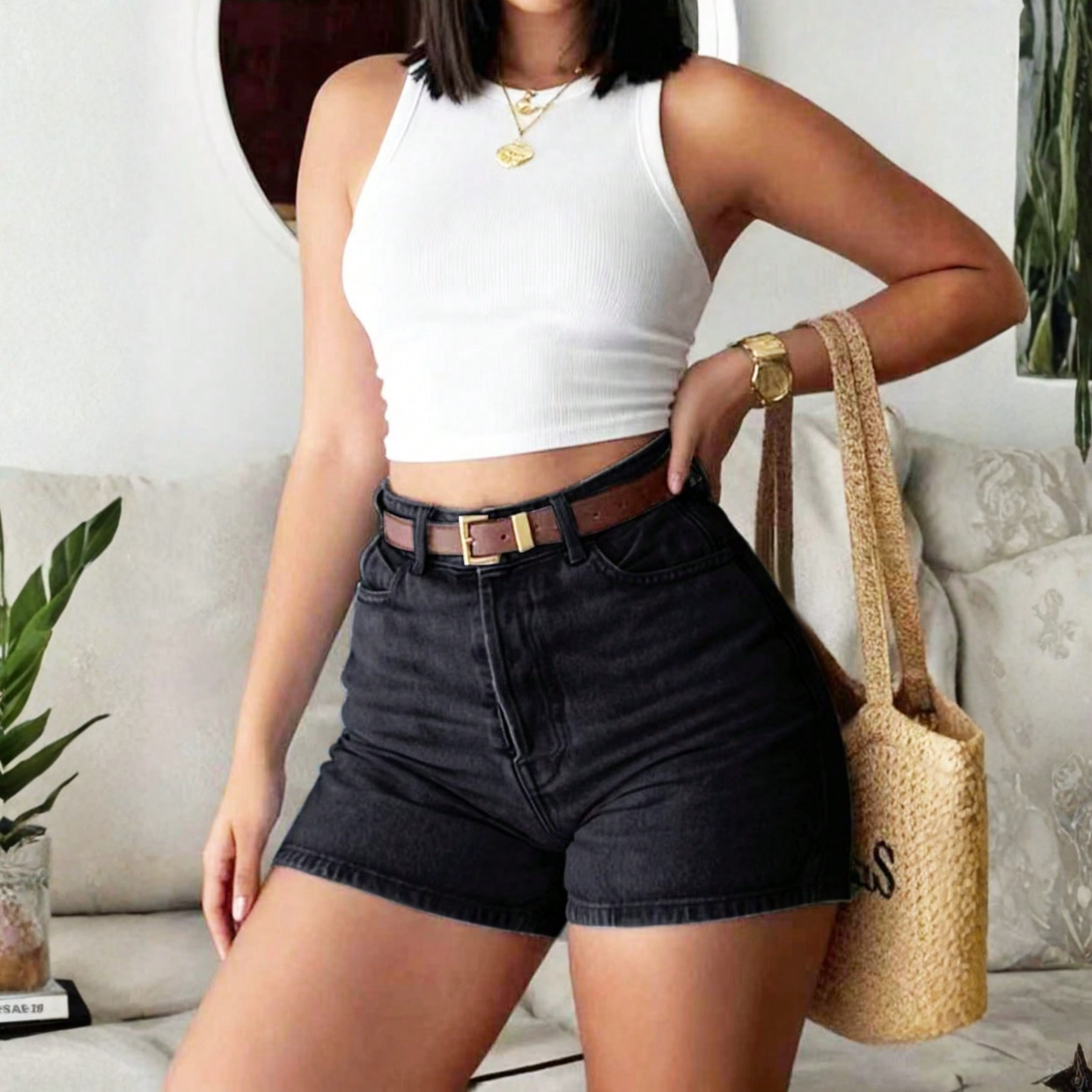 Casual Denim Shorts with Button Front Summer Everyday Style