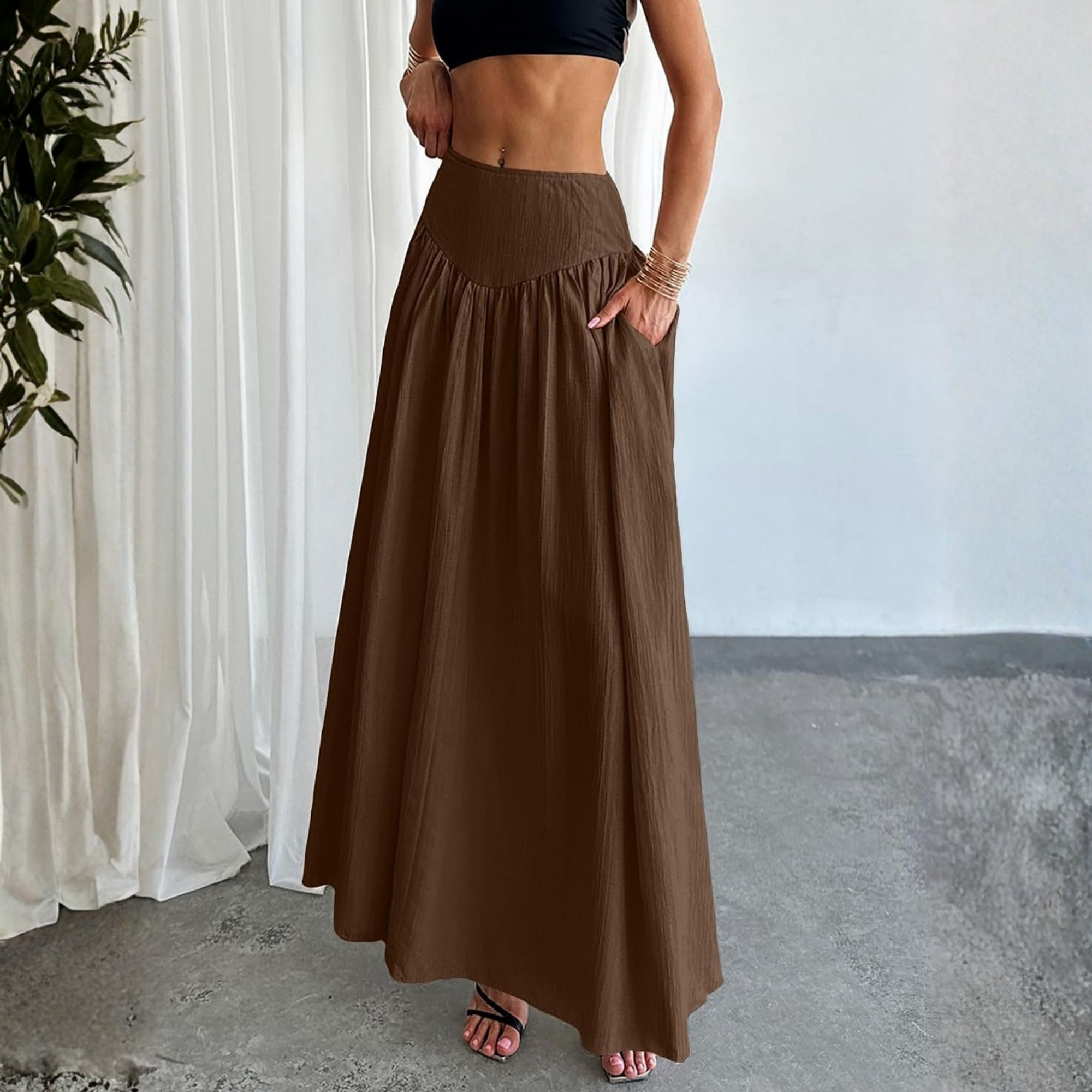 Casual Pleated Maxi Skirt For Women