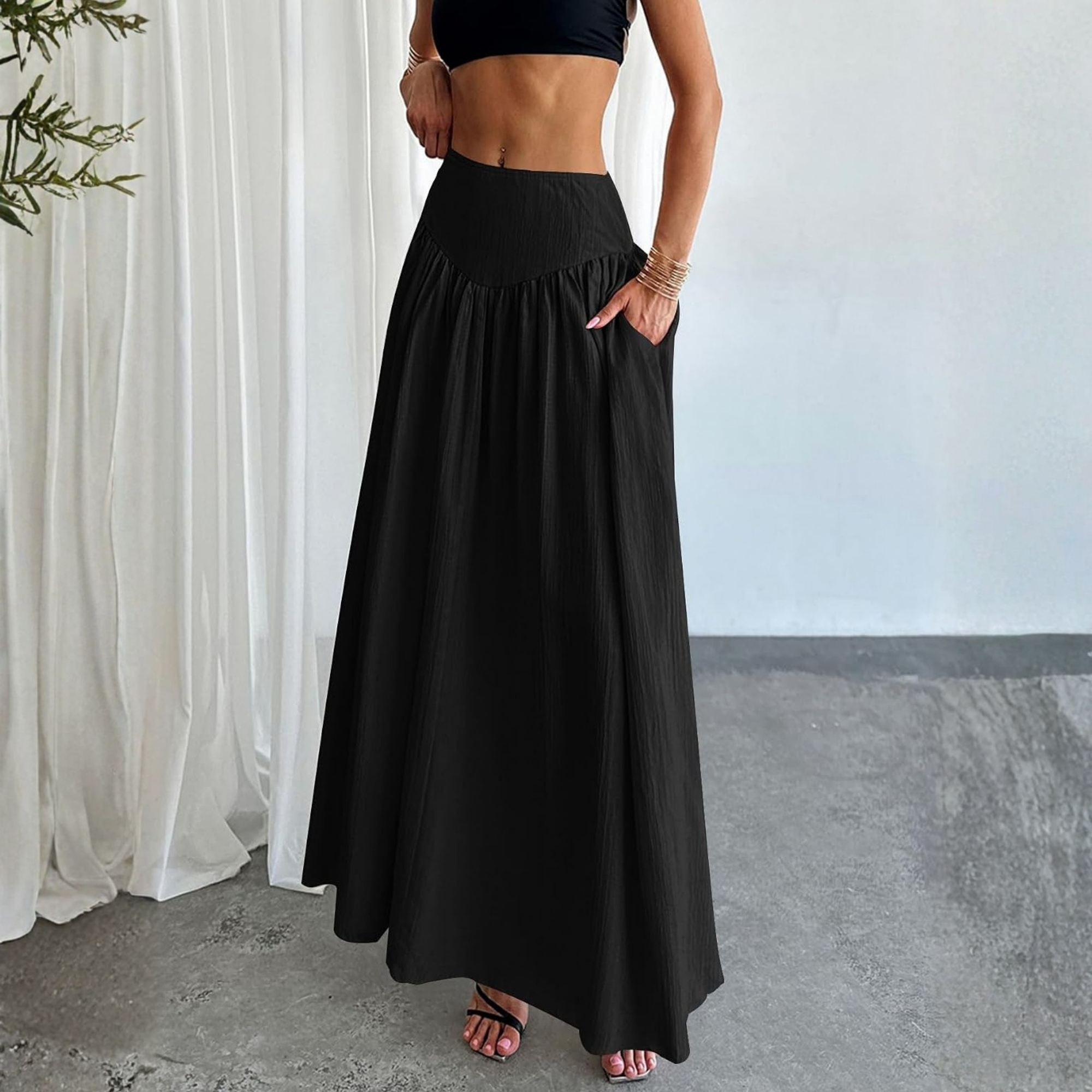 Casual Pleated Maxi Skirt For Women