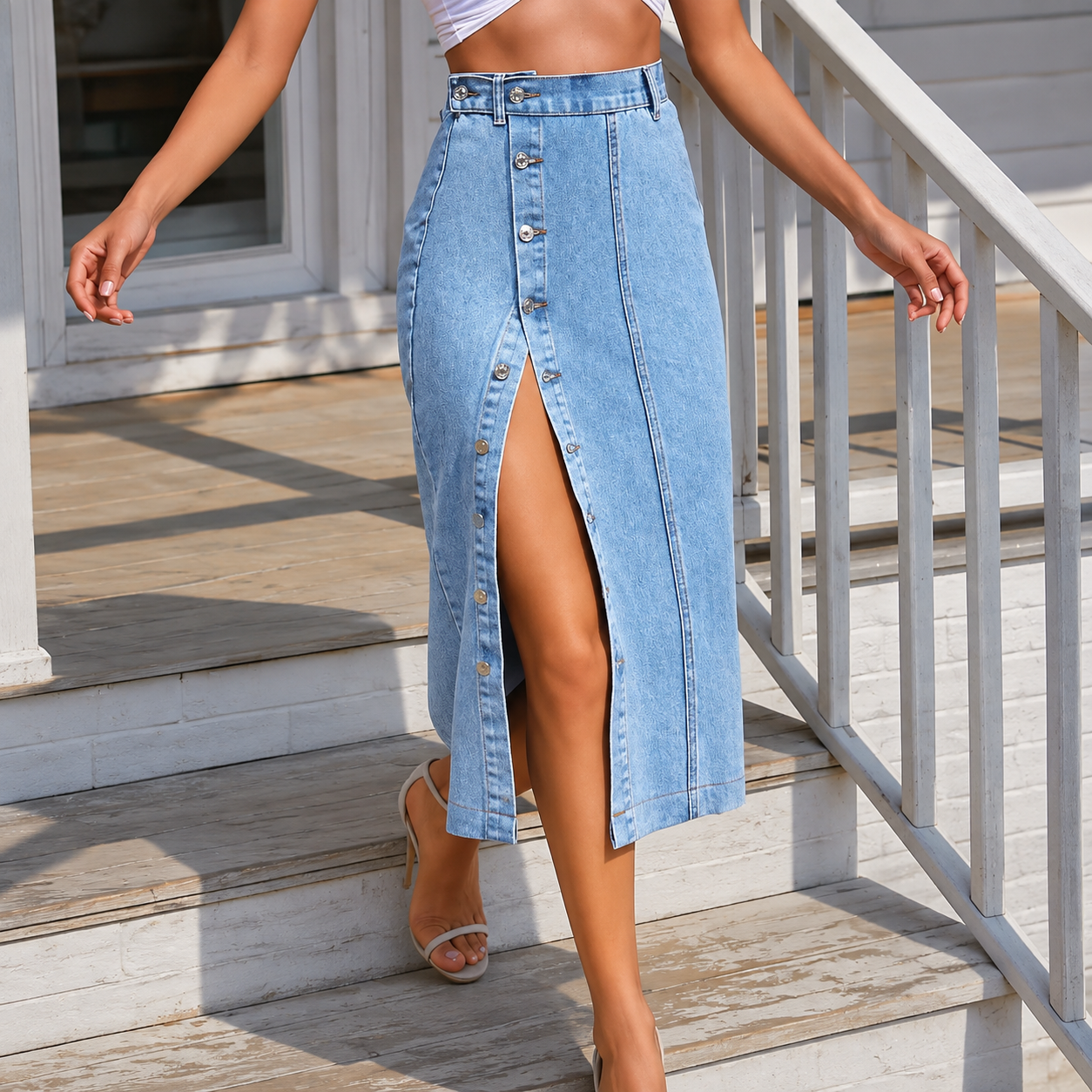 Casual Fitted Fashion Split Skirt With Buttons For Women