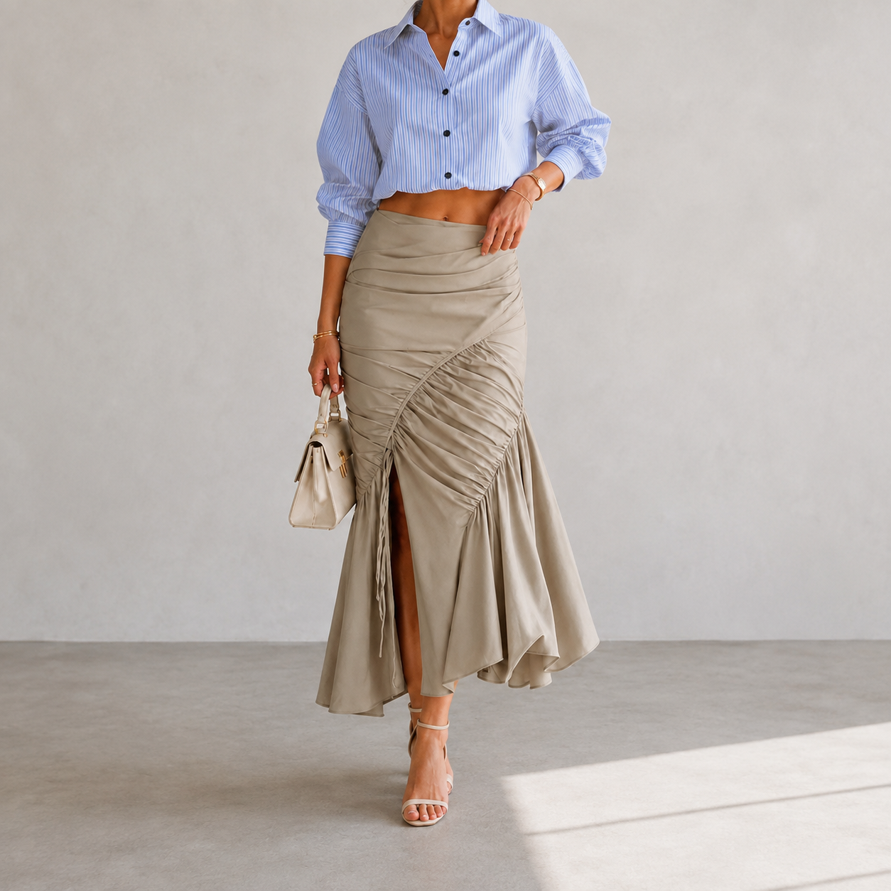Mermaid Style Fitted Pleated Skirt With Zipper For Women