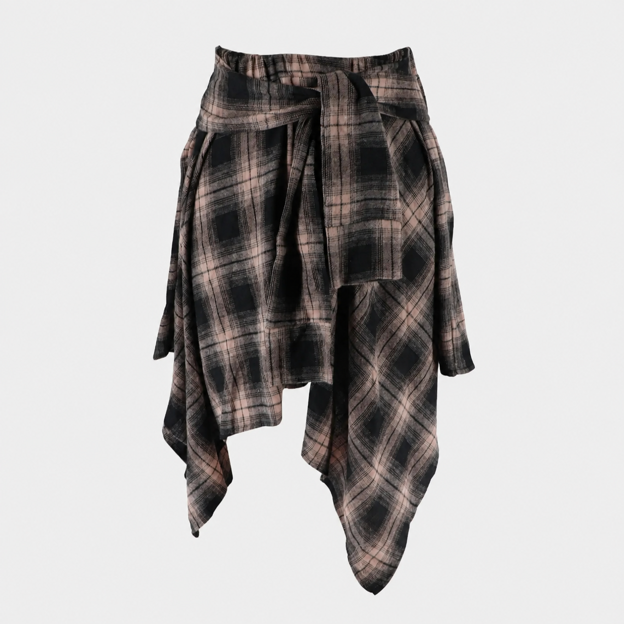 Casual Plaid Print Knot Front Asymmetrical Skirt For Women