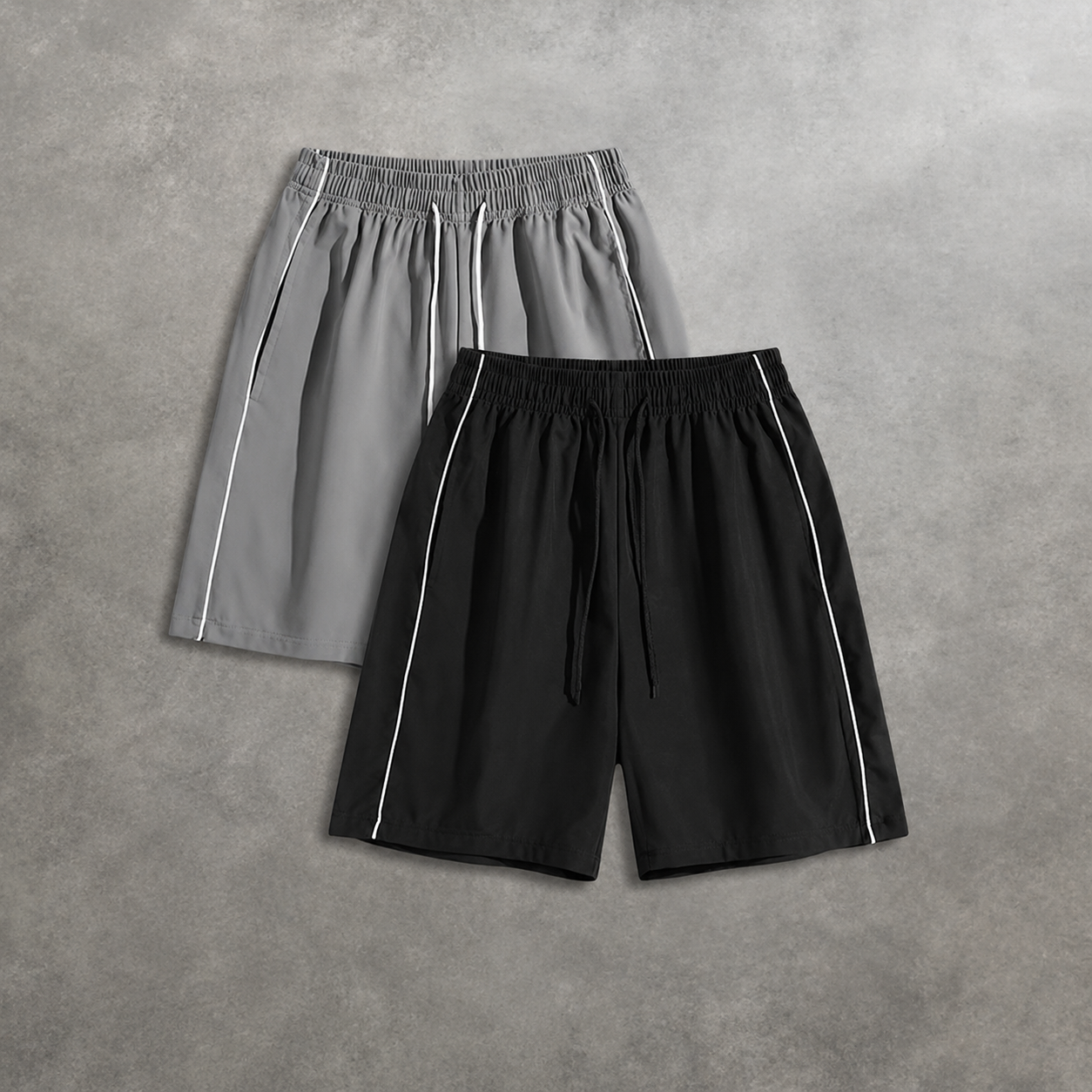 Pack of 2 Loose Fit Casual Drawstring Shorts with Contrast Trim for Men