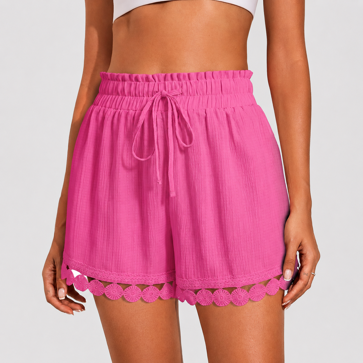 Casual Loose Drawstring Lace Boho Beach Cover Up Shorts For Women