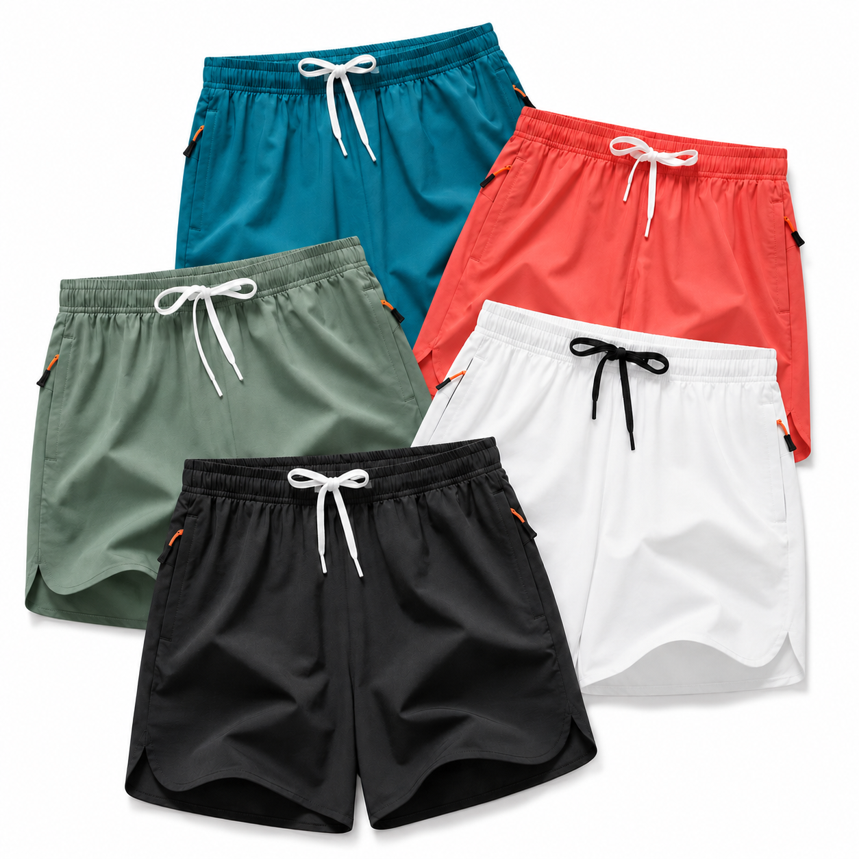 Pack of 5 Summer Beach Shorts With Drawstring And Zipper Pockets For Men