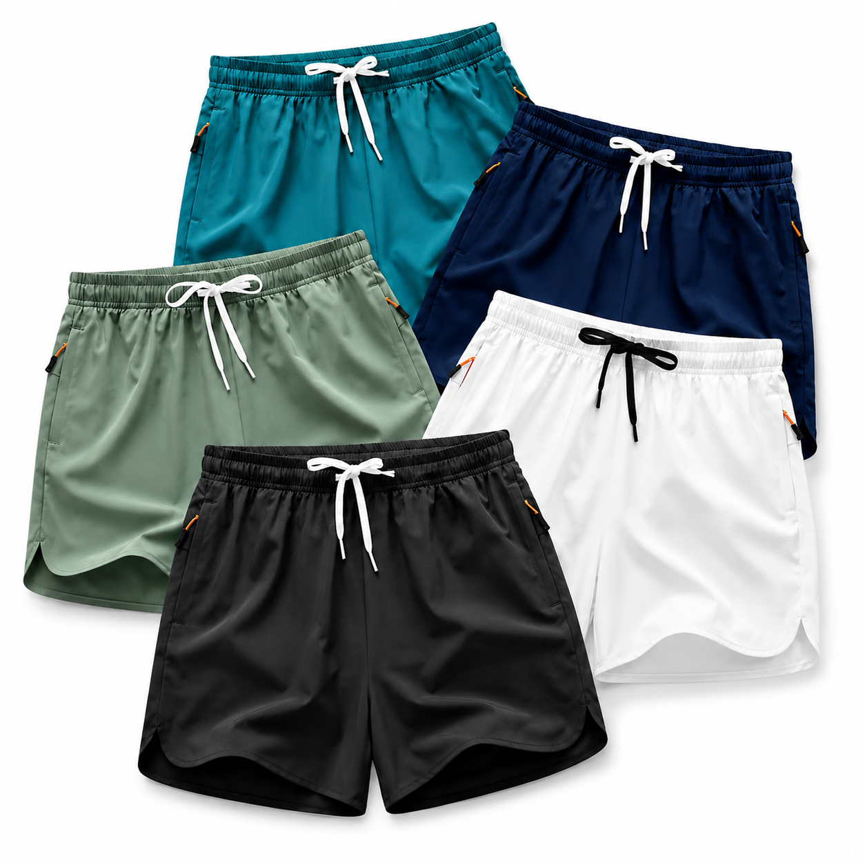 Pack of 5 Summer Beach Shorts With Drawstring And Zipper Pockets For Men