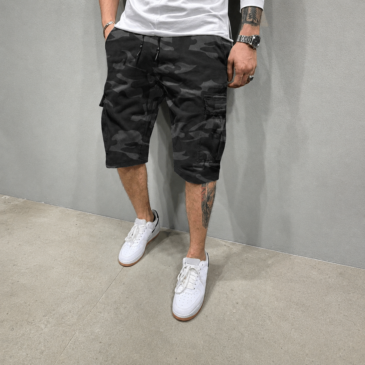 Casual Cargo Summer Printed Shorts With Drawstring For Men