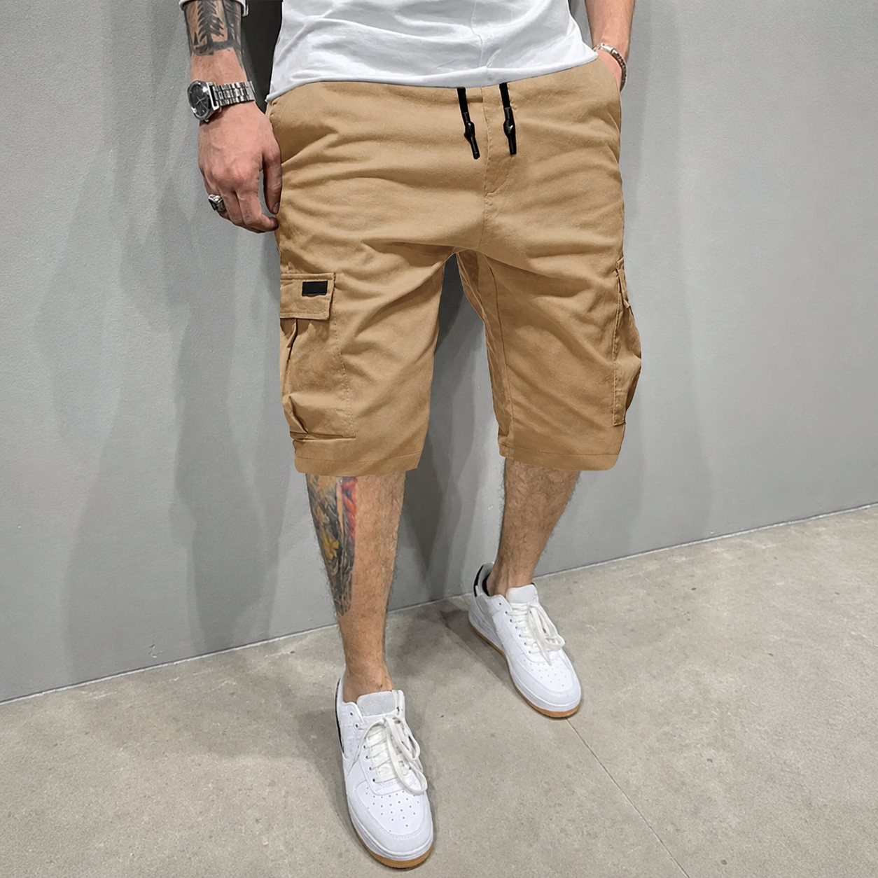 Summer Casual Cargo Shorts With Drawstring For Men