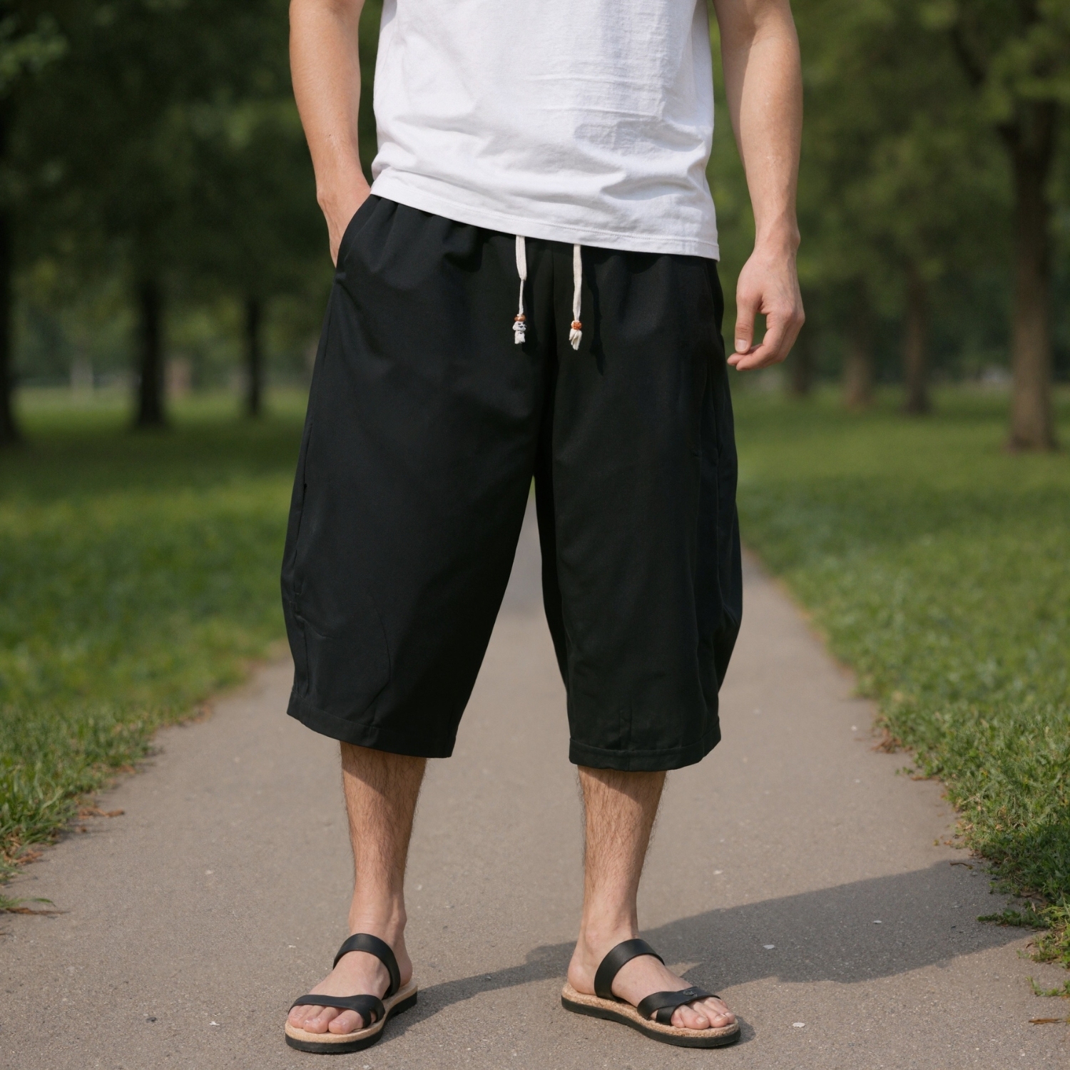 Cotton Linen Drawstring Casual Shorts