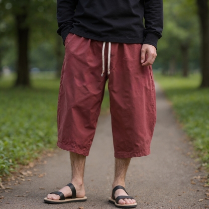 Cotton Linen Drawstring Casual Shorts