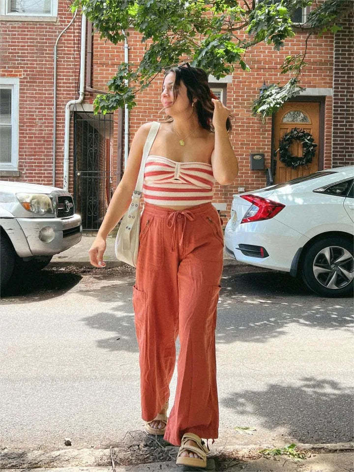 Wide Length Linen Blend Cargo Pants