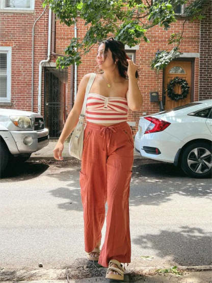 Wide Length Linen Blend Cargo Pants