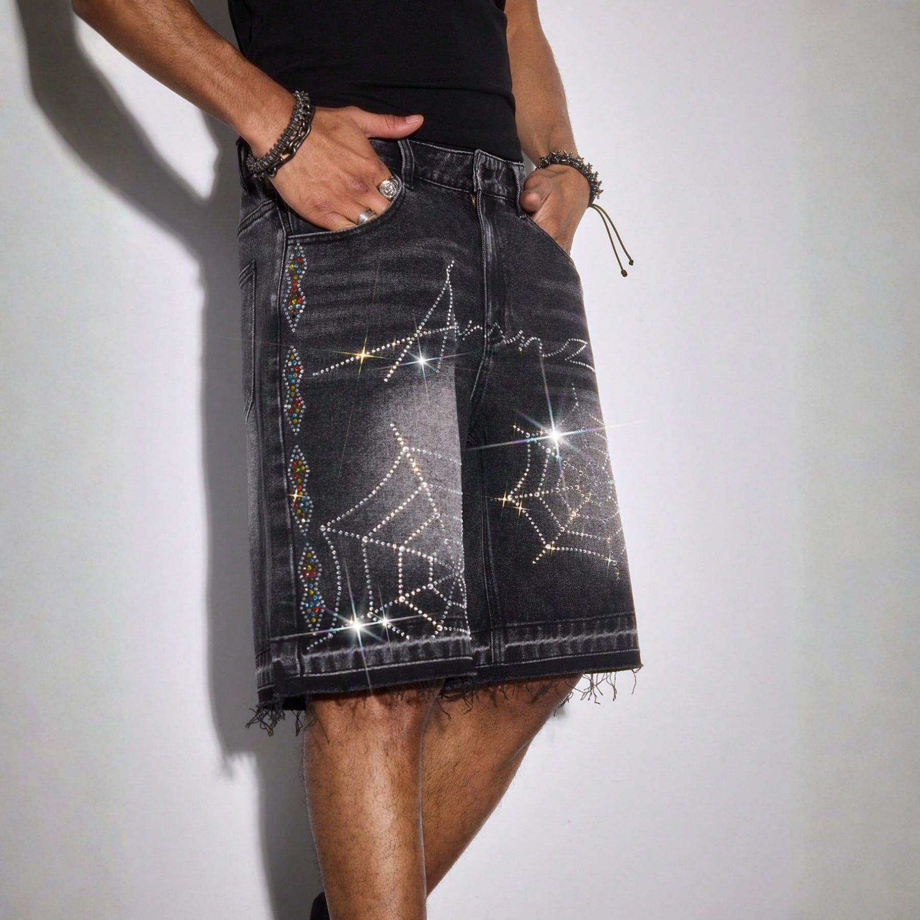 Distressed Pocket Denim Shorts Frayed Edge Casual Wear