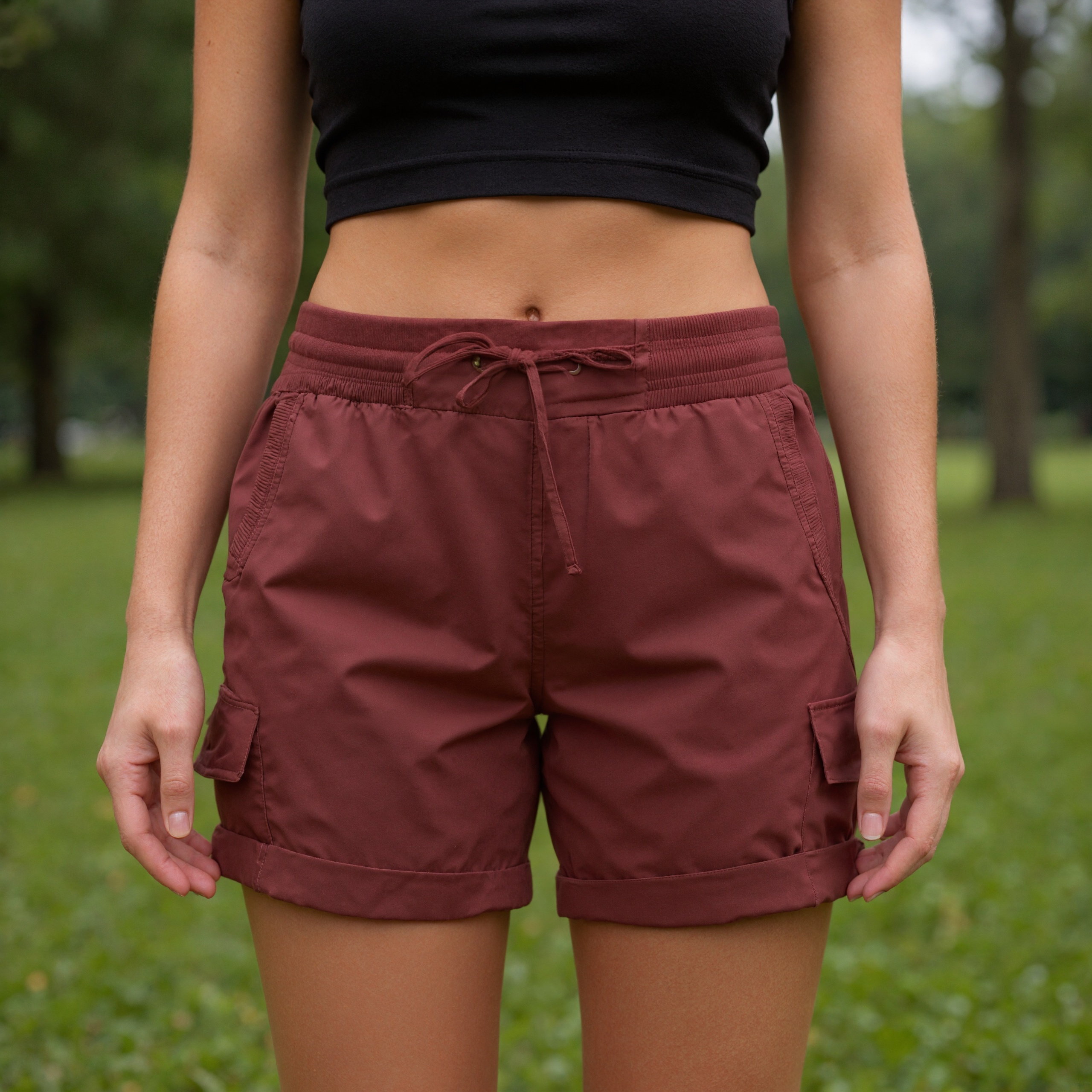 Drawstring Cargo Shorts Six Pockets