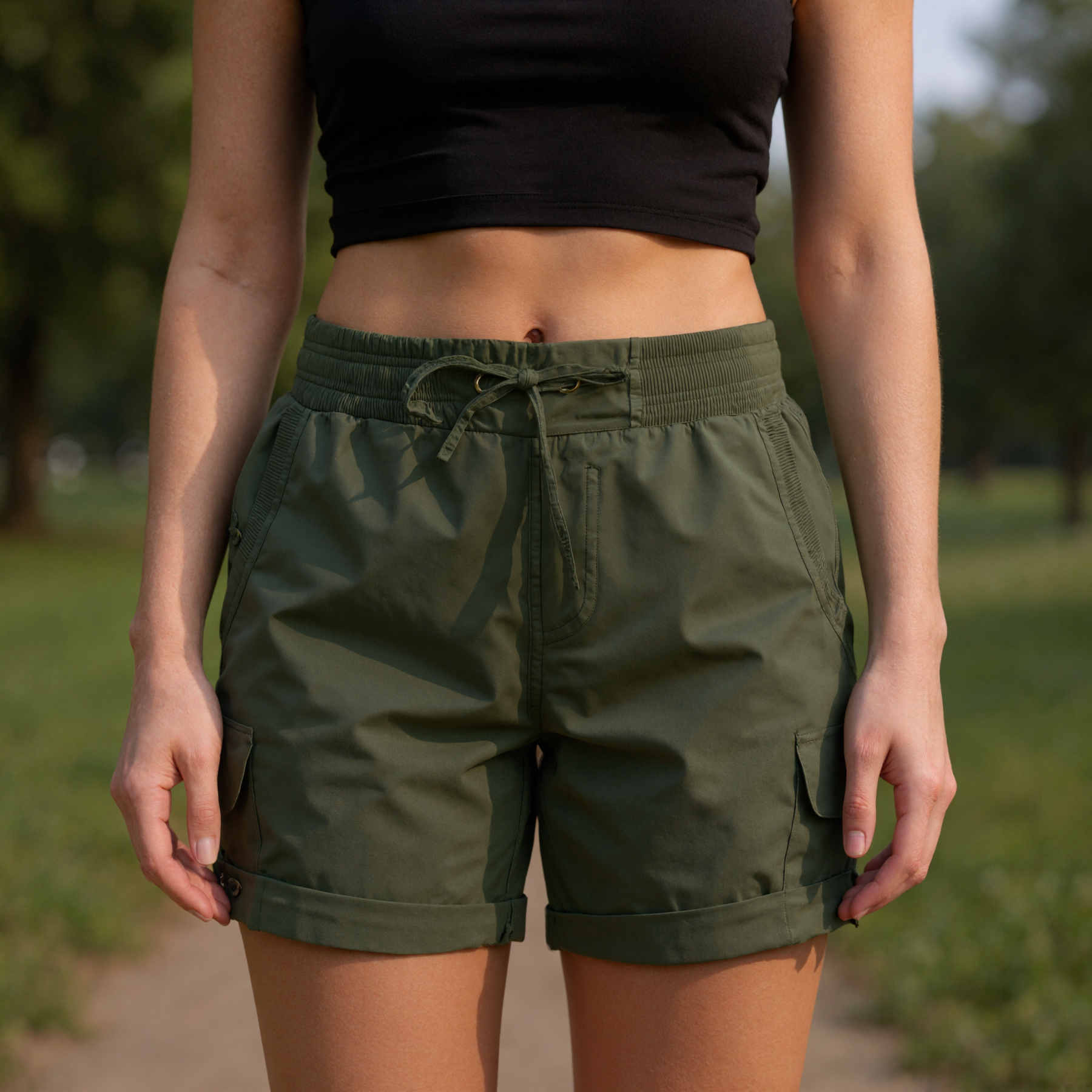 Drawstring Cargo Shorts Six Pockets