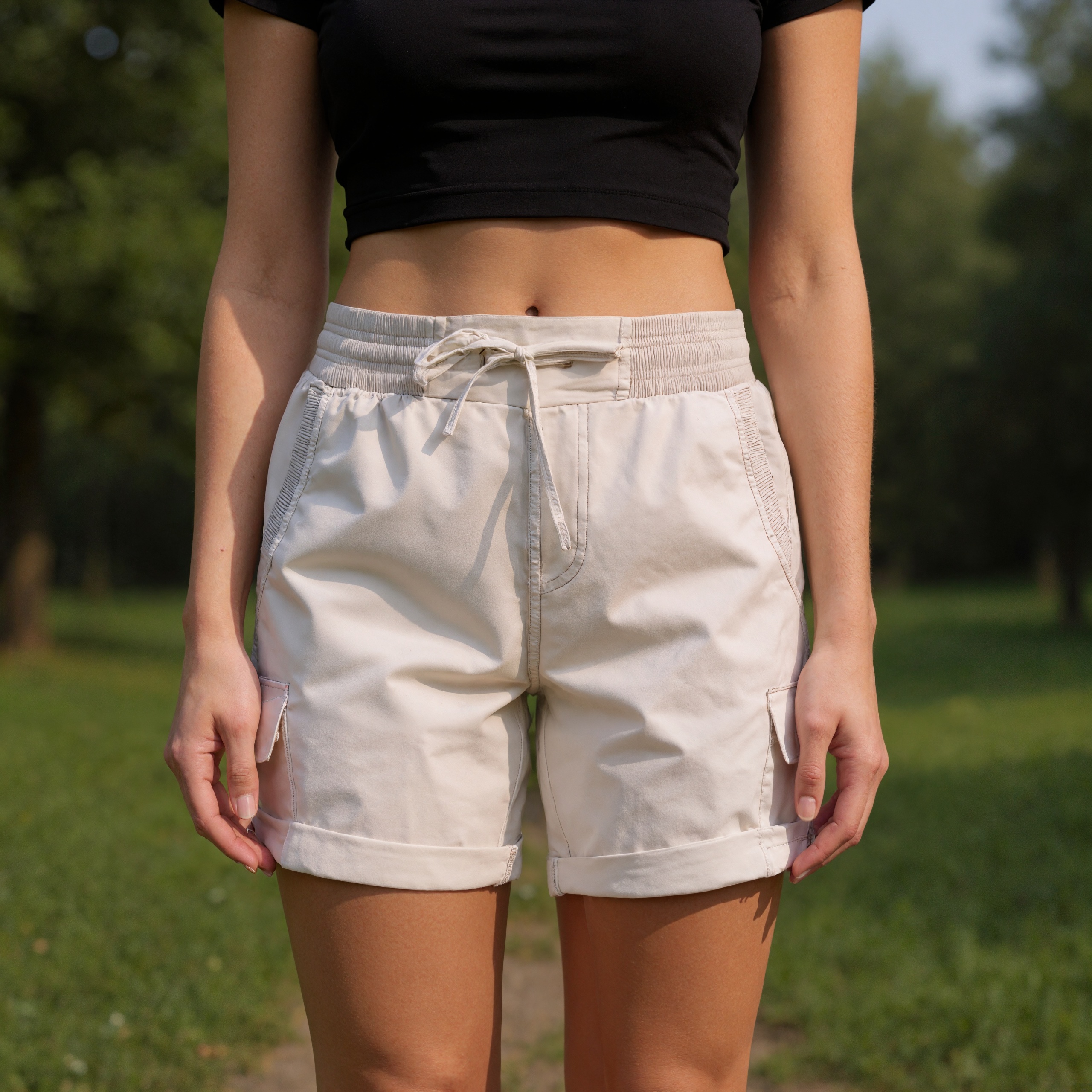 Drawstring Cargo Shorts Six Pockets