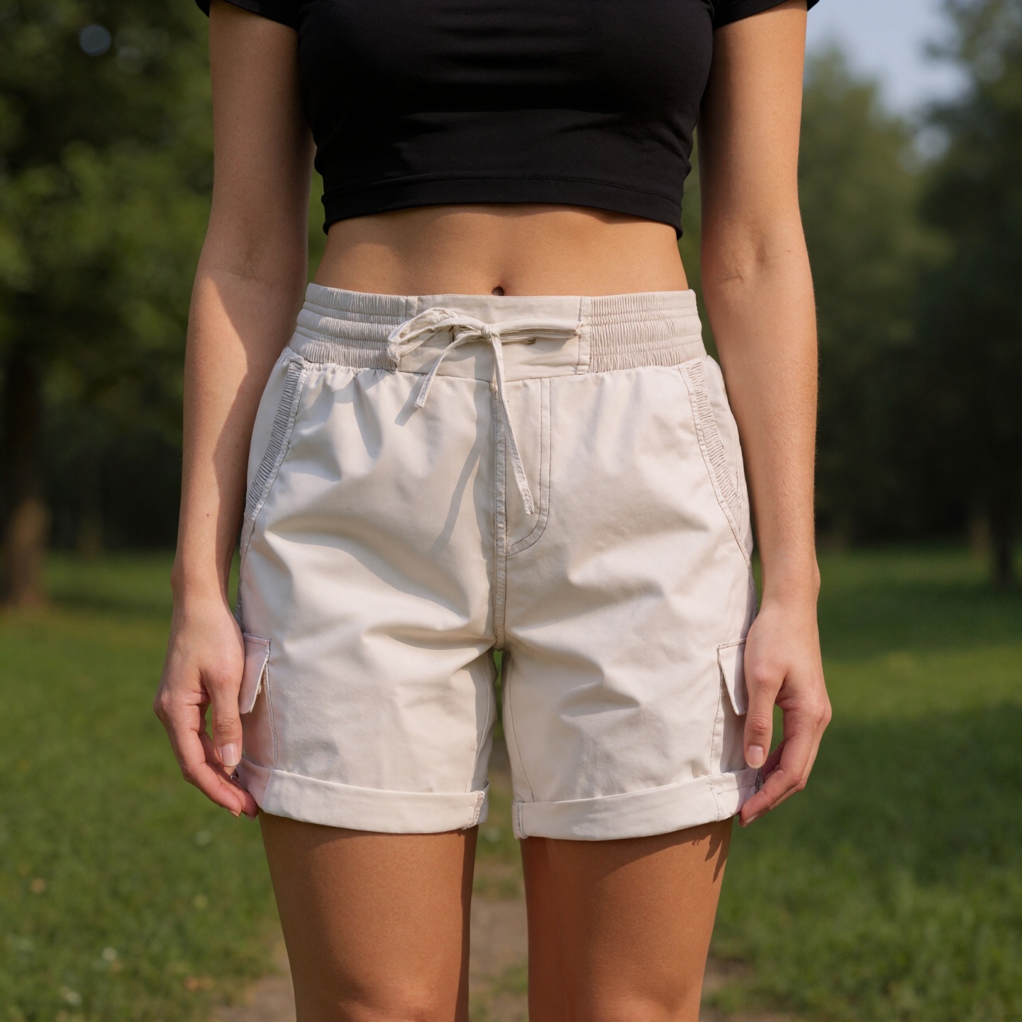 Drawstring Cargo Shorts Six Pockets