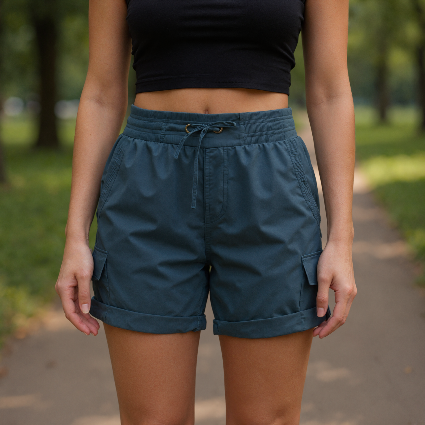 Drawstring Cargo Shorts Six Pockets