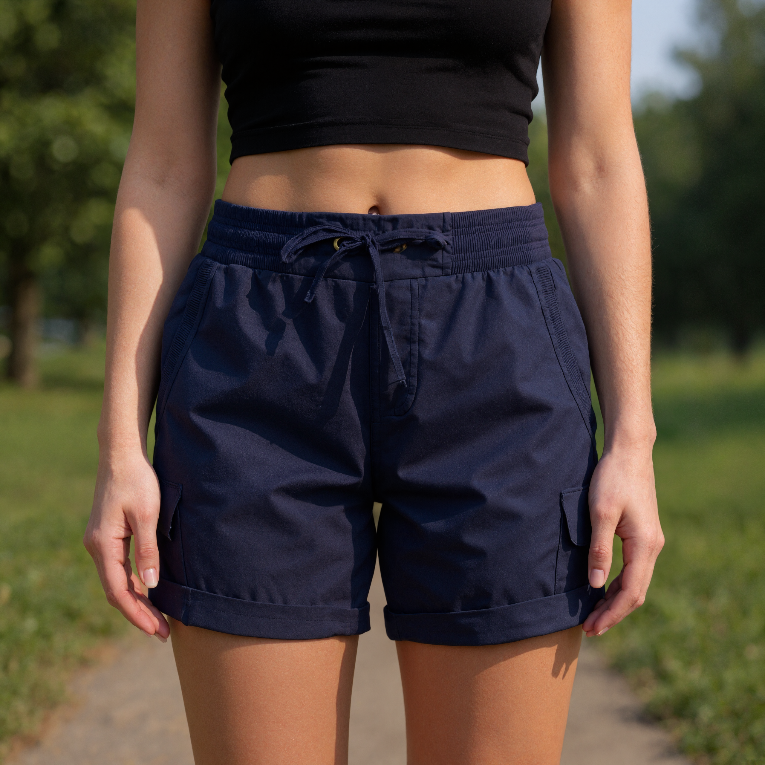 Drawstring Cargo Shorts Six Pockets