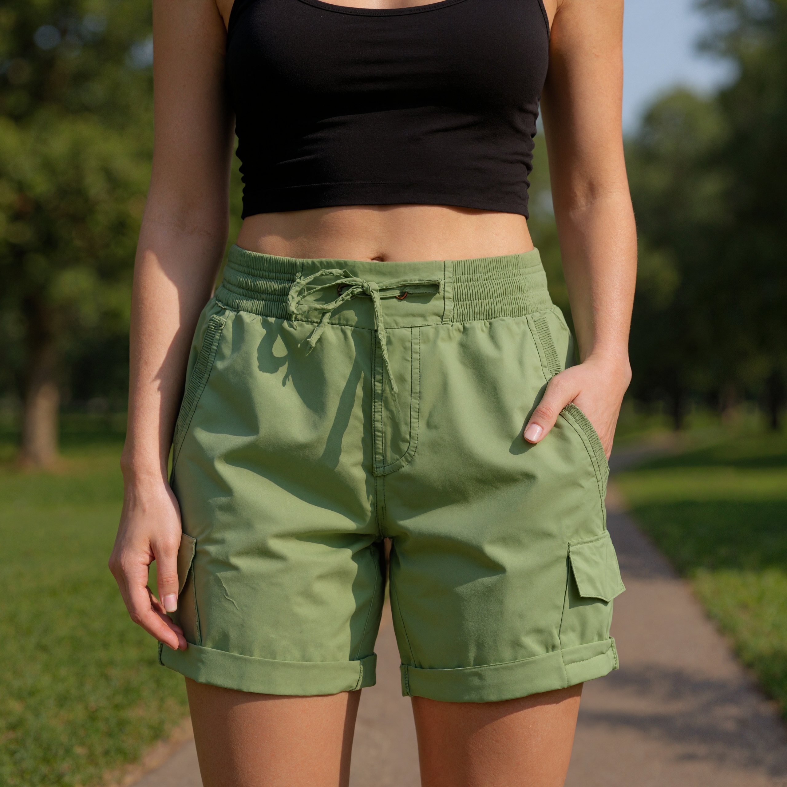 Drawstring Cargo Shorts Six Pockets