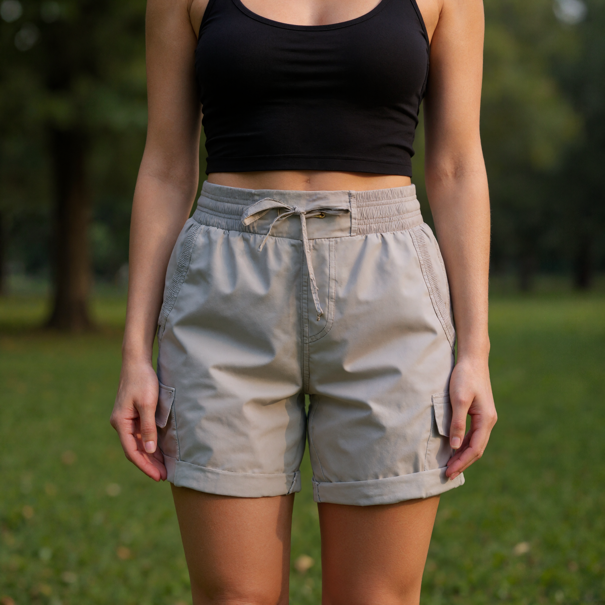 Drawstring Cargo Shorts Six Pockets