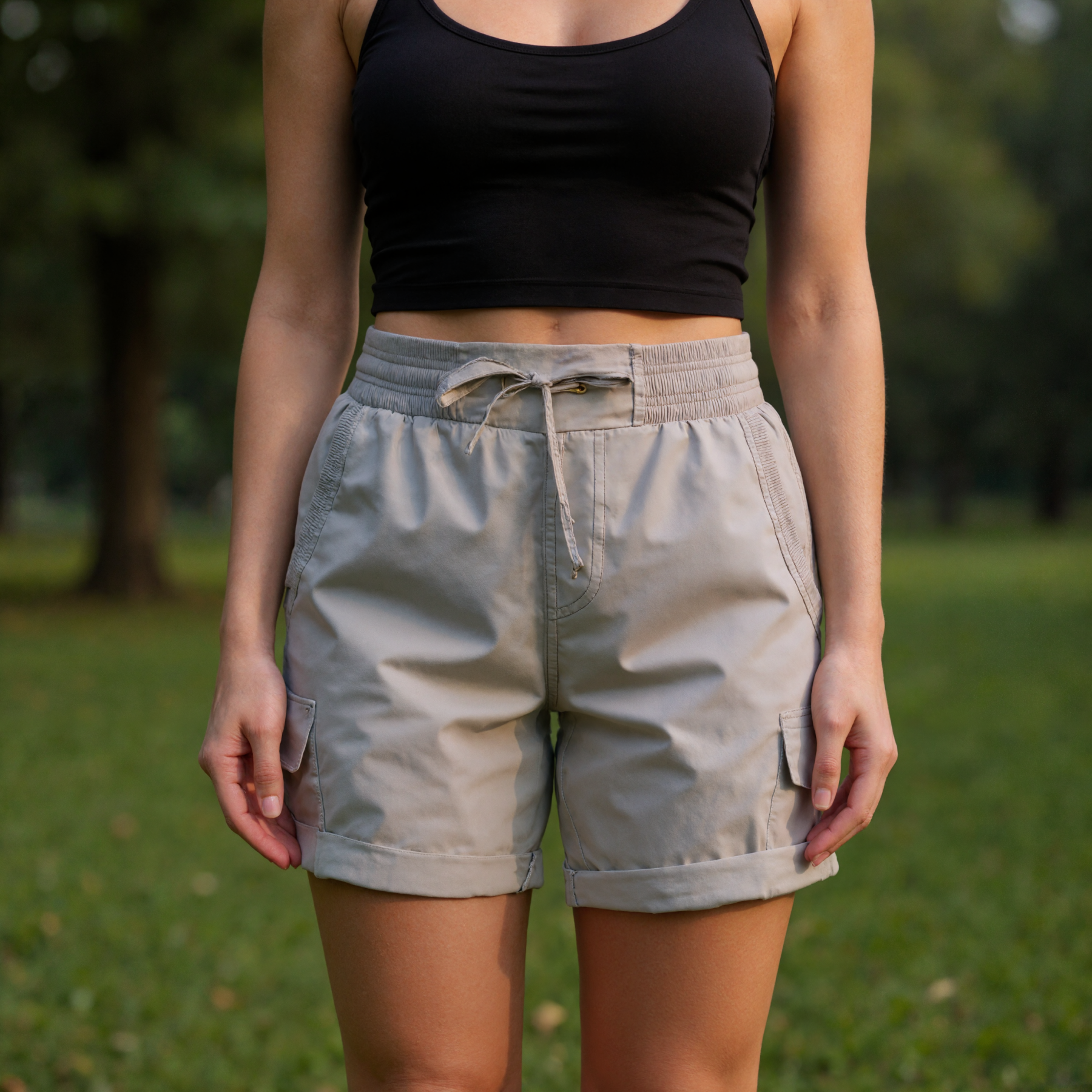 Drawstring Cargo Shorts Six Pockets