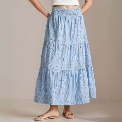 100% Organic Cotton Poplin Tiered Maxi Skirt