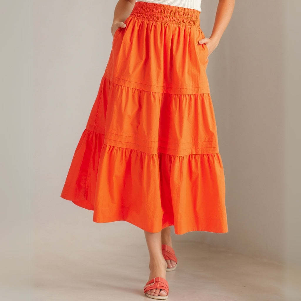 100% Organic Cotton Poplin Tiered Maxi Skirt
