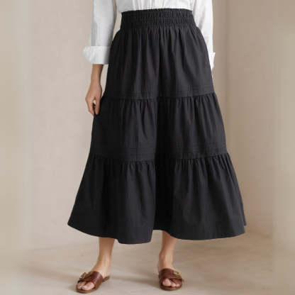 100% Organic Cotton Poplin Tiered Maxi Skirt