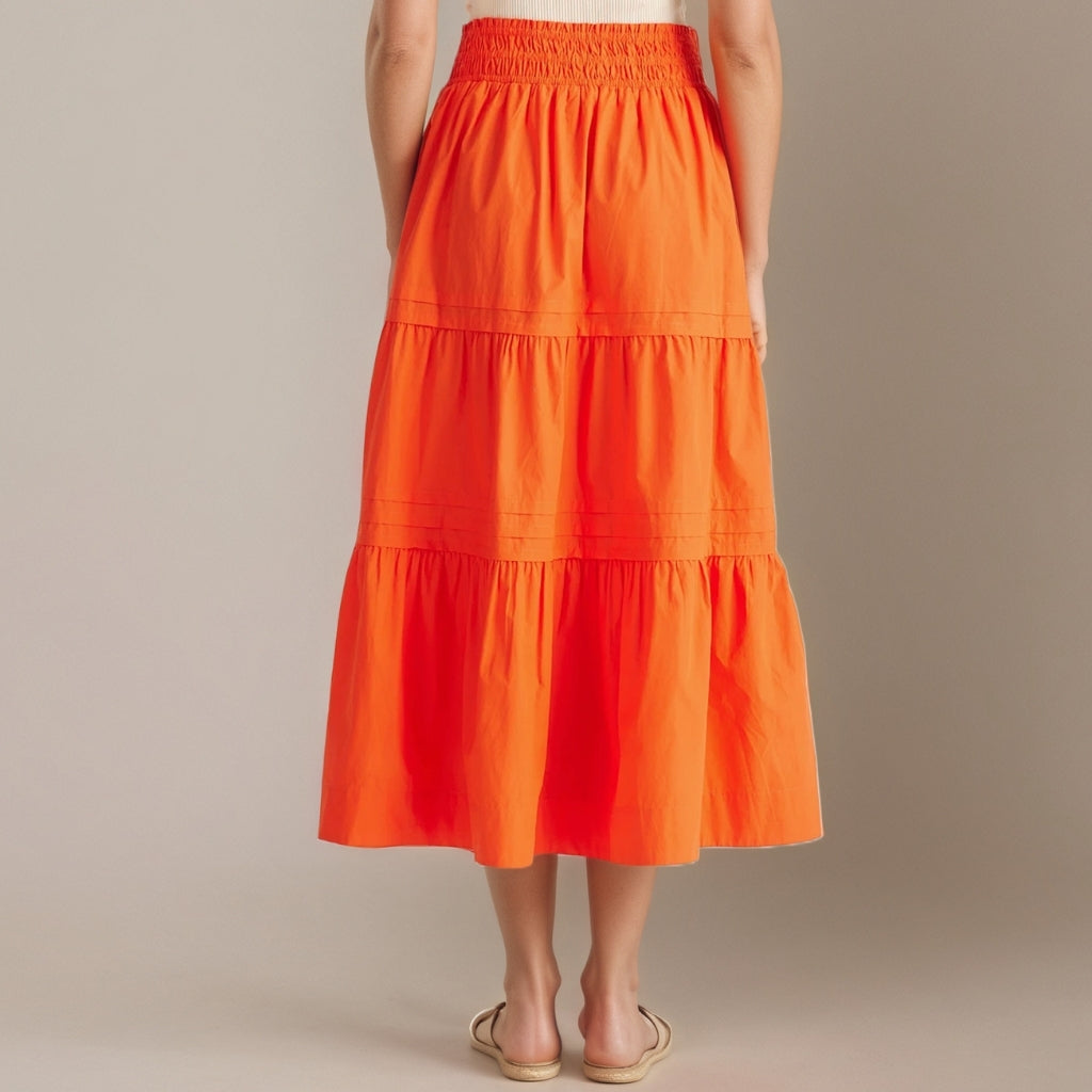 100% Organic Cotton Poplin Tiered Maxi Skirt