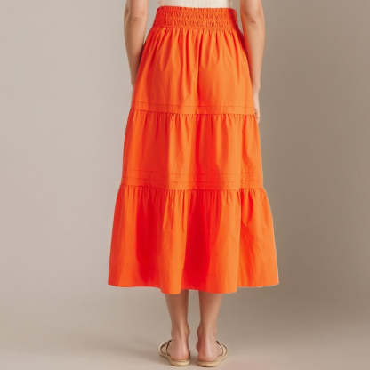 100% Organic Cotton Poplin Tiered Maxi Skirt