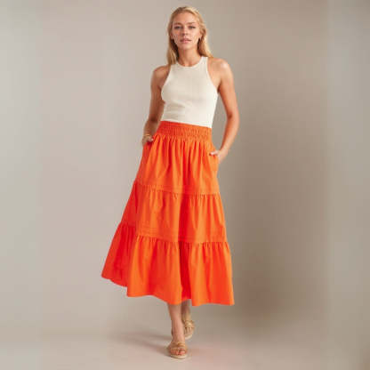 100% Organic Cotton Poplin Tiered Maxi Skirt