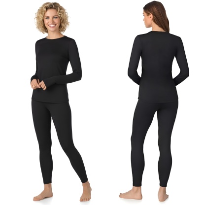 Women Long Sleeve Fleece Lined Thermal Base Layer Shirt & Leggings Set