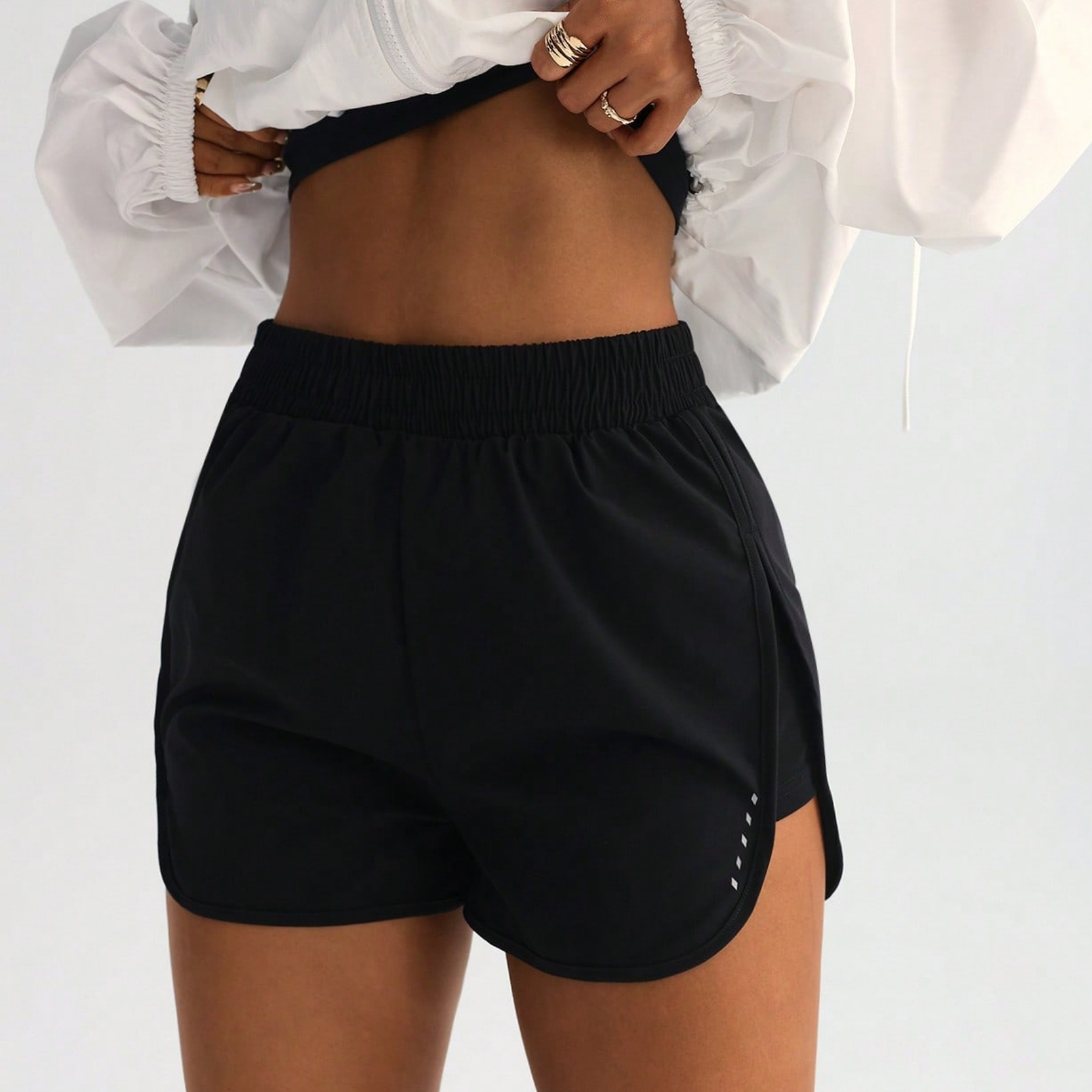 High Rise Stretch Athletic Shorts with Side Slit for Workout Training
