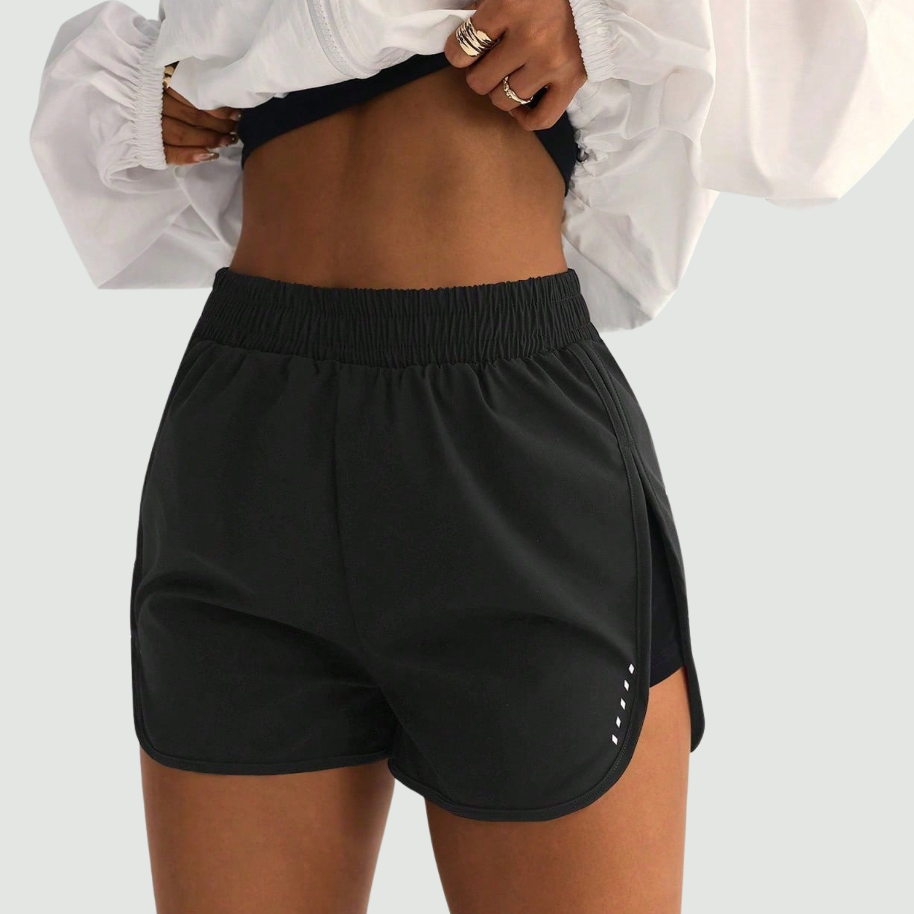 High Rise Stretch Athletic Shorts with Side Slit for Workout Training