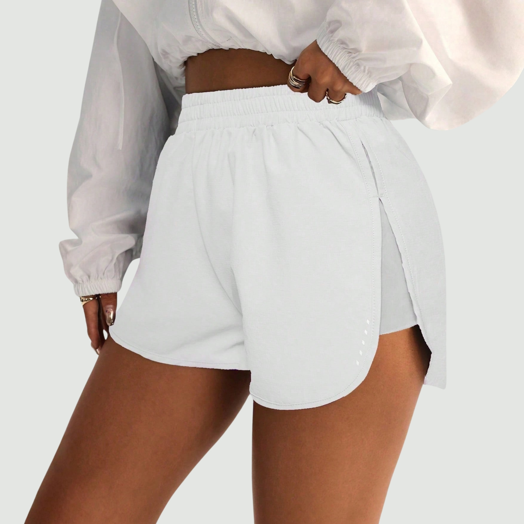 High Rise Stretch Athletic Shorts with Side Slit for Workout Training