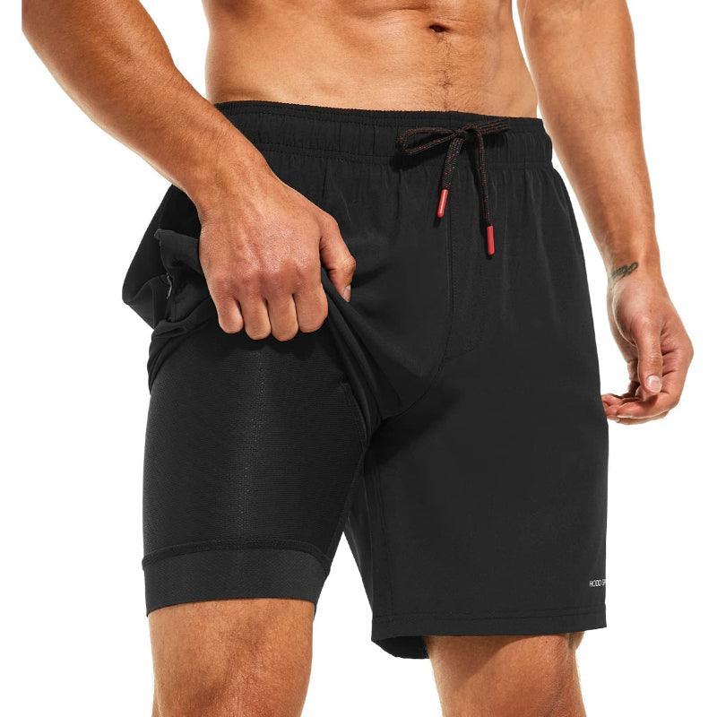 Quick Dry Swim Shorts With Compression Liner And Pockets