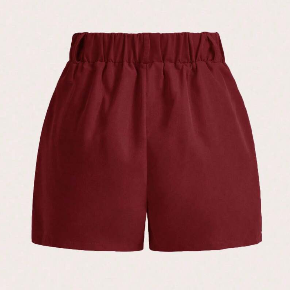Solid Color Pleated Casual Pocket Shorts For Women