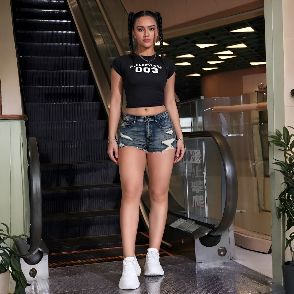 Washed Ripped Versatile Skinny Shorts For Women