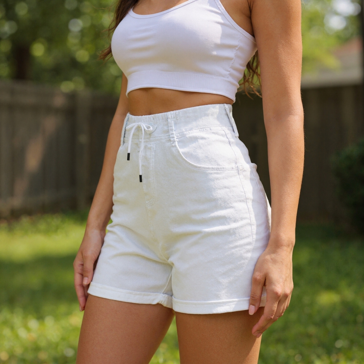 Stretchy Denim Drawstring Lounge Shorts