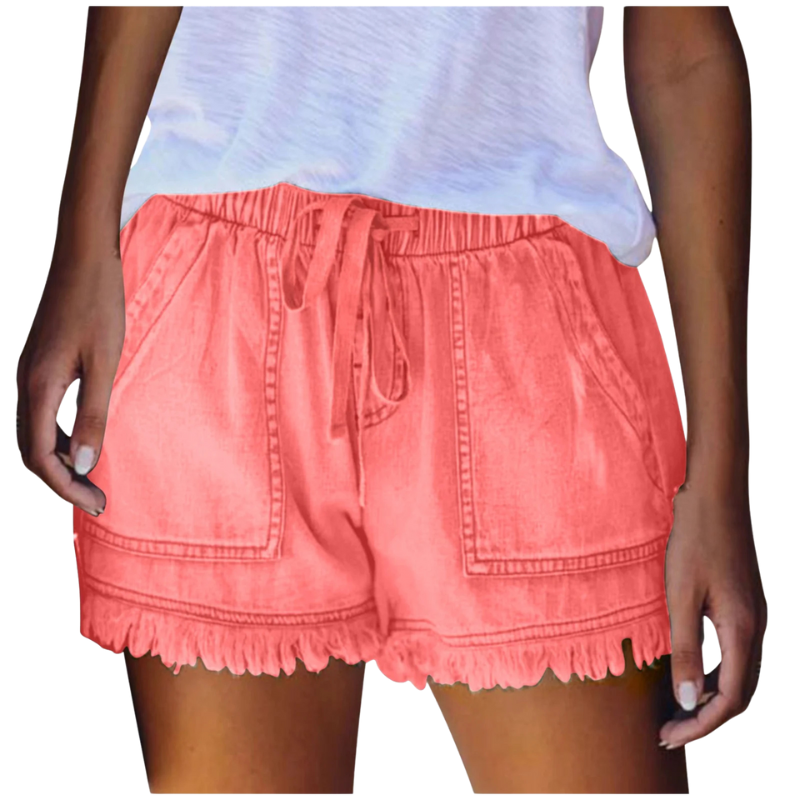 Casual Tassel Hem Cargo Shorts With Pockets Drawstring