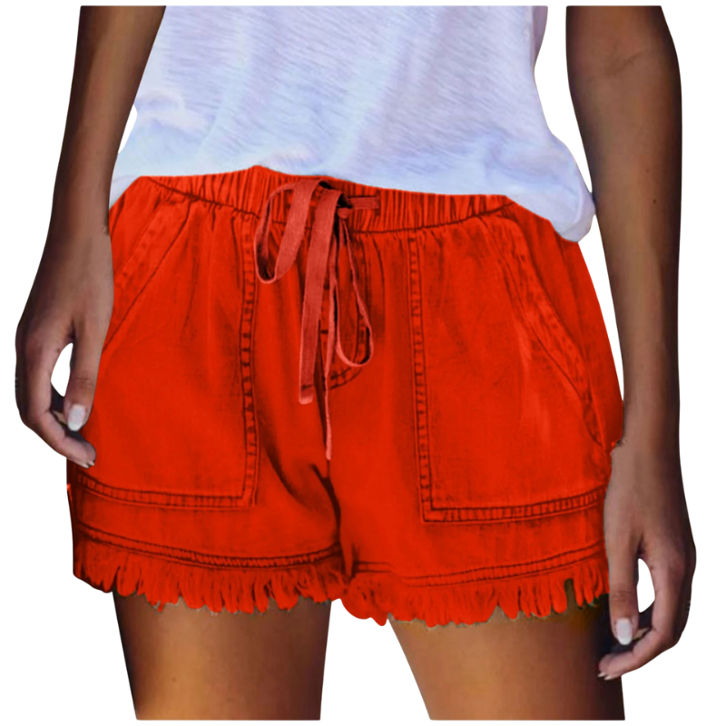 Casual Tassel Hem Cargo Shorts With Pockets Drawstring