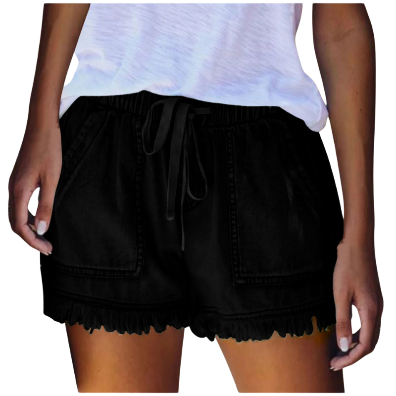 Casual Tassel Hem Cargo Shorts With Pockets Drawstring