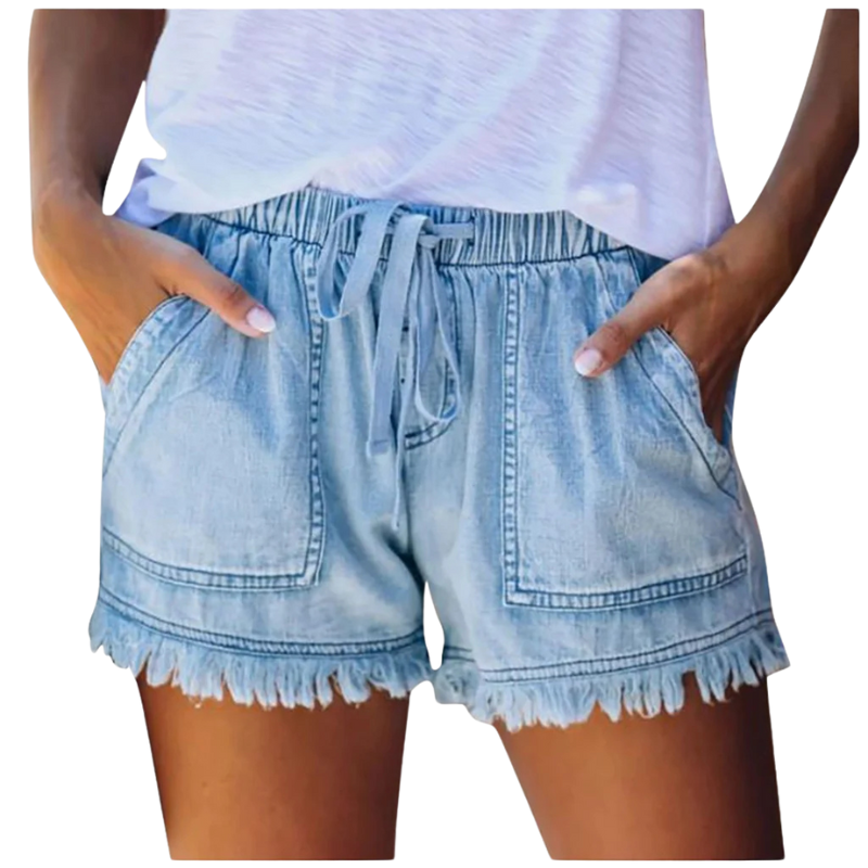 Casual Tassel Hem Cargo Shorts With Pockets Drawstring