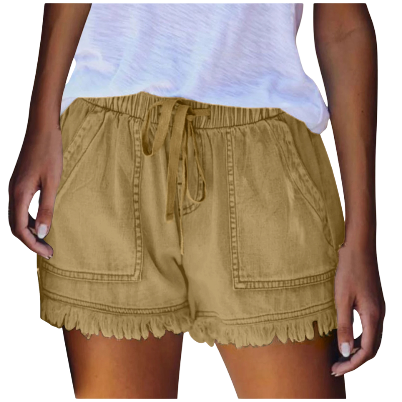 Casual Tassel Hem Cargo Shorts With Pockets Drawstring