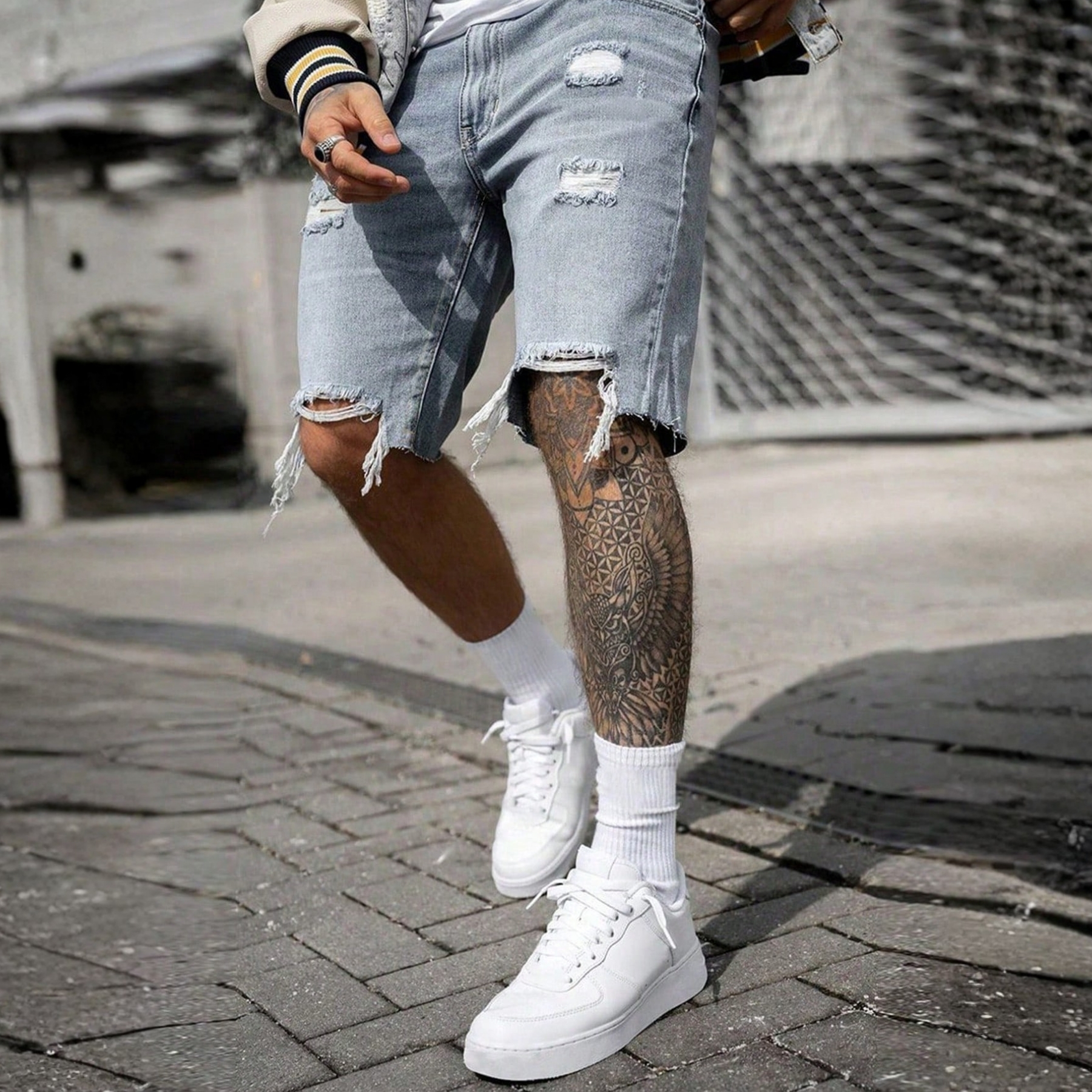 Washed Distressed Denim Shorts Casual Summer Streetwear Style