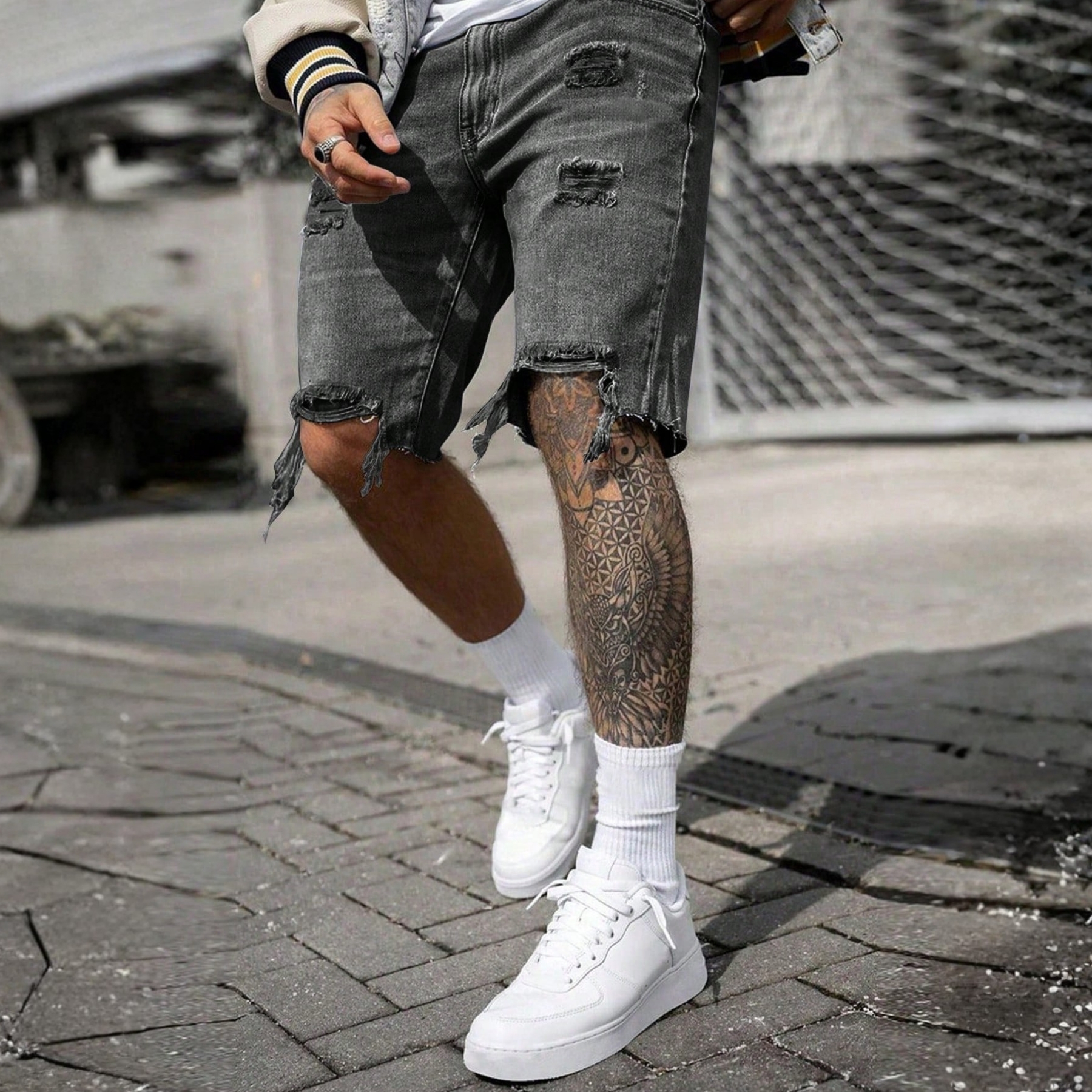 Washed Distressed Denim Shorts Casual Summer Streetwear Style