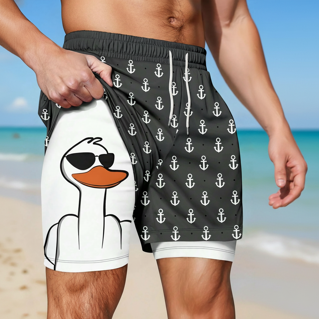 Summer Casual Printed Drawstring Beach Shorts For Men